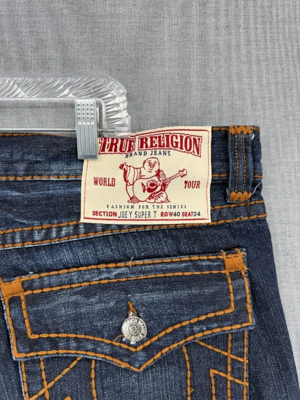 True Religion Joey Super T Jeans Mens 40x30 Blue Denim Straight Leg Pants USA